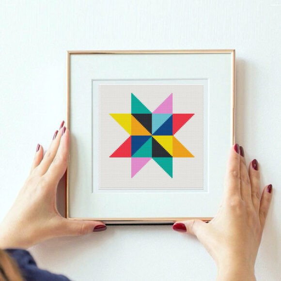 Colorful Geometric Star Cross Stitch
