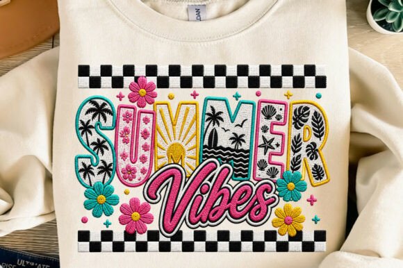 Summer Vibes Faux Embroidery PNG